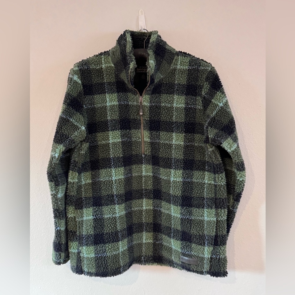 Noble Outfitters Plaid Sherpa Style Loose Fit Fleece Quarter-Zip Pullover Large